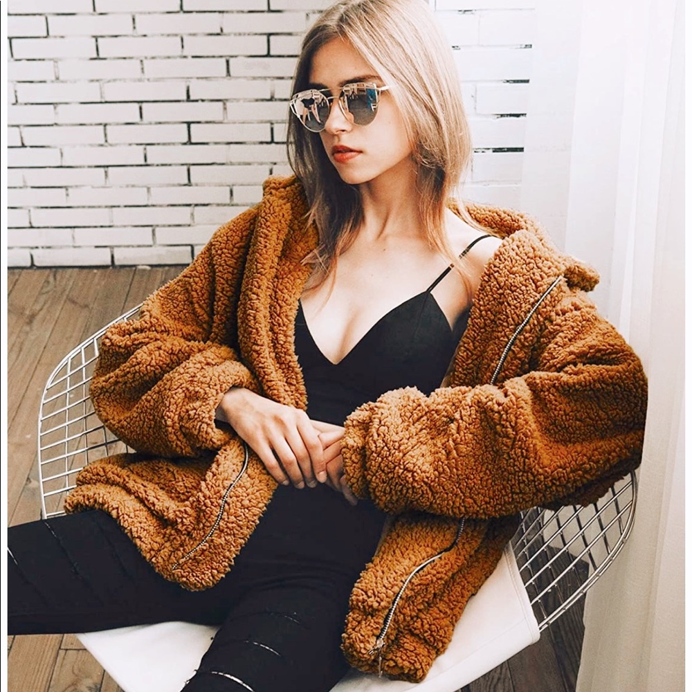 Women’s Long Sleeve Zip Up Faux Jacket • Golden